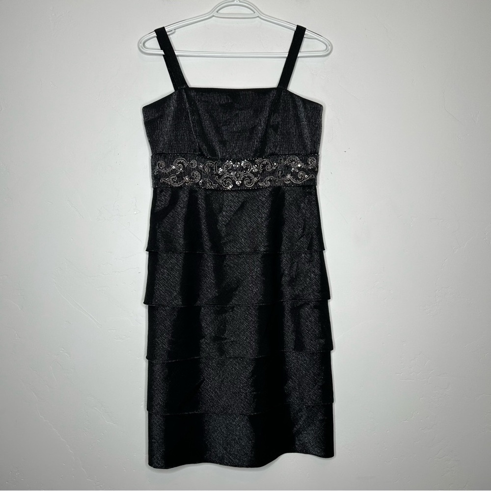 R&M Richards Shimmer Charcoal Midi Dress with Jacket Beaded Waist Size 6P Formal - Picture 3 of 16